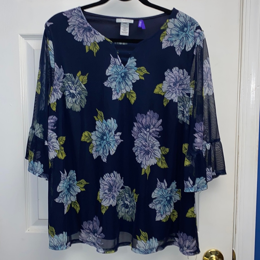 Catherine’s 3/4 Sleeve Floral Print Top, 2X WP